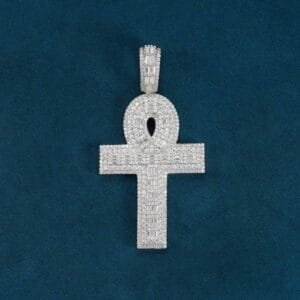 Juicx Moissanite Baguette Ankh Pendant 14K Gold