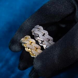 Juicx Moissanite 2-Row Miami Cuban Link Ring 14K Gold