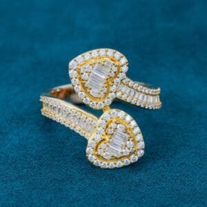 Juicx Moissanite Double Heart Baguette Ring 14k