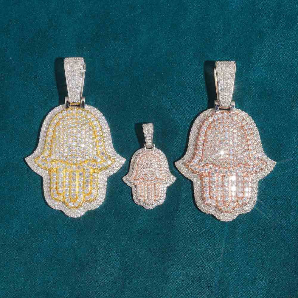 Juicx Moissanite Two Tone Hamsa Hand Pendant 14K Gold