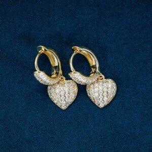Juicx Heart Shaped Moissanite Drop Earrings 14K Gold
