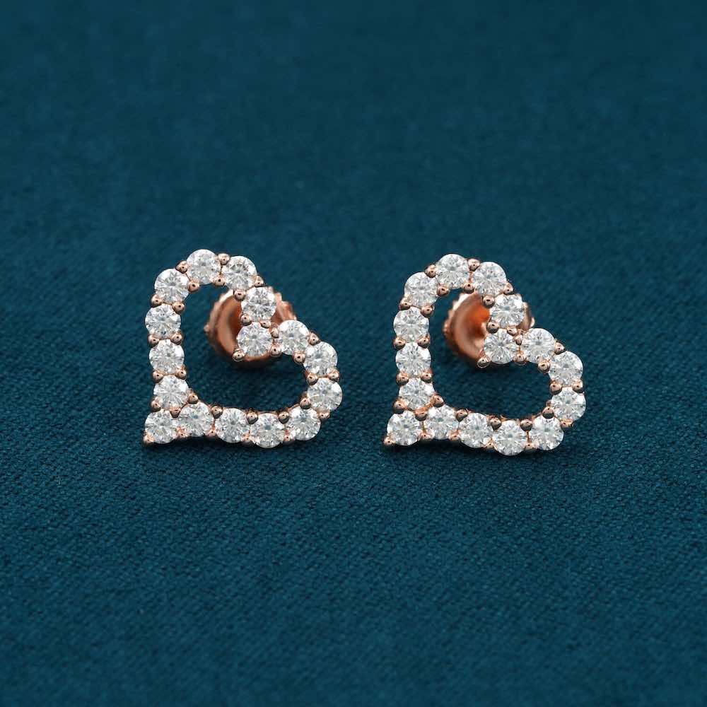 Juicx Heart Shaped Hollow Moissanite Earrings 14K Gold