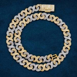 Juicx CUSTOM CLASP 20MM Baguette Moissanite Infinity Link Chain 14K Gold