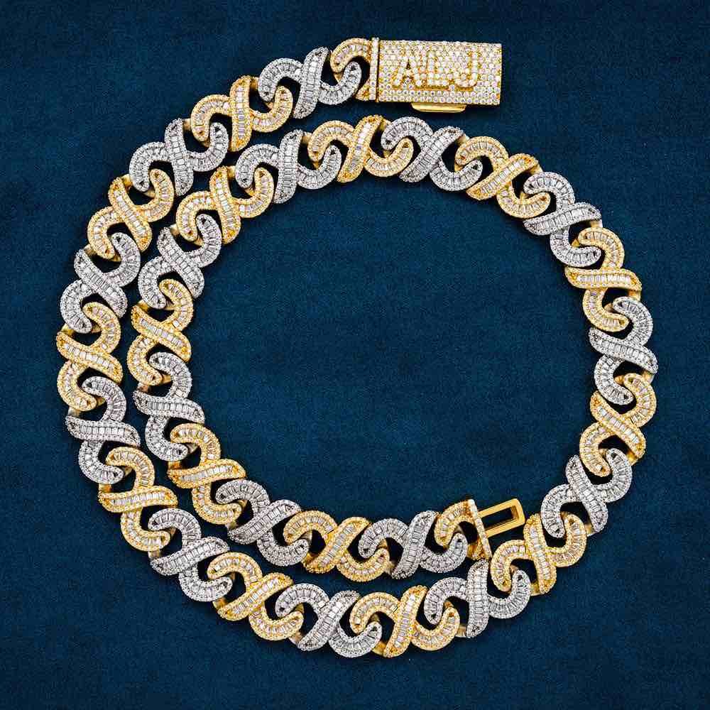 Juicx CUSTOM CLASP 20MM Baguette Moissanite Infinity Link Chain 14K Gold