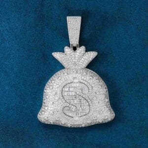 Juicx Moissanite Baguette Money Bag Pendant 14K Gold