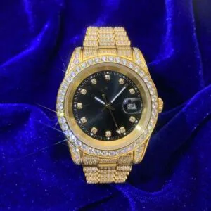 Juicx Moissanite Presidential Watch | Black Face | 41MM | 13.3CT Iced Out | 14K Yellow Gold