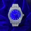 Juicx Moissanite Presidential Watch | Blue Face | 41MM | 13.3CT Iced Out | 14K White Gold
