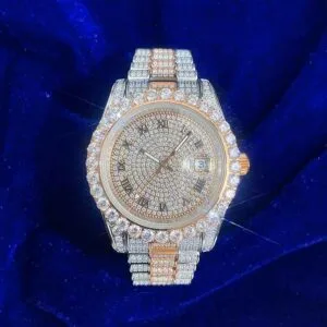 Juicx Moissanite Presidential Watch | 41MM | Roman Numeral Dial | 18.3CT Iced Out | 14K Rose Gold