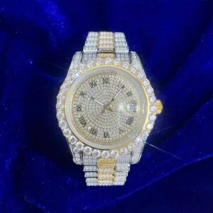 Juicx Moissanite Presidential Watch | 41MM | Roman Numeral Dial | 18.3CT Iced Out | 14K White and Yellow Gold Two Tone