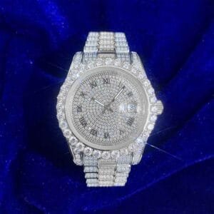 Juicx Moissanite Presidential Watch | 41MM | Roman Numeral Dial | 18.3CT Iced Out | 14K White Gold