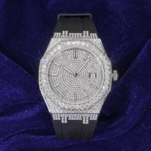 Juicx Moissanite Iced Out Silicone Band Watch | 13.5CT | 14K White Gold