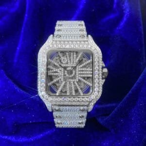 Juicx Moissanite Skeleton Watch | 42MM | 14K White Gold | 14.1CT Bust Down