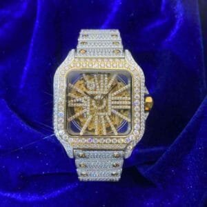 Juicx Moissanite Skeleton Watch | 42MM | 14K Yellow Gold | 14.1CT Bust Down