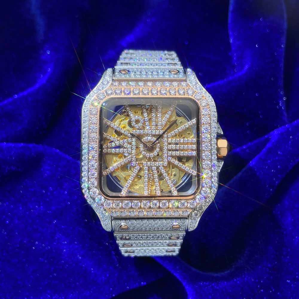 Juicx Moissanite Skeleton Watch | 42MM | 14K Rose Gold | 14.1CT Bust Down