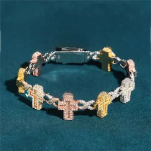Juicx 15MM Moissanite Cross Infinity Link Bracelet Three Tone