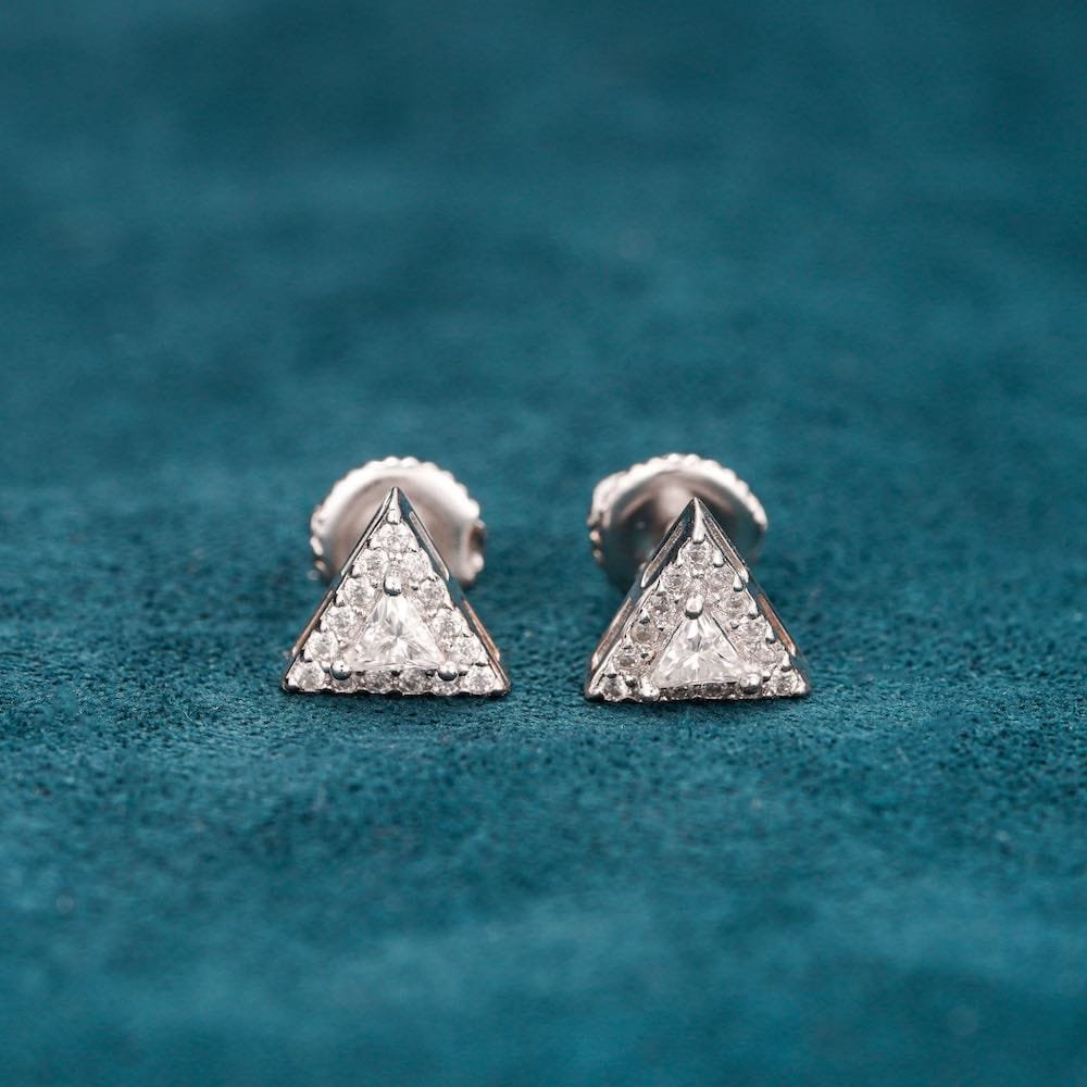 Juicx Moissanite Pyramid Stud Earrings 14K Gold