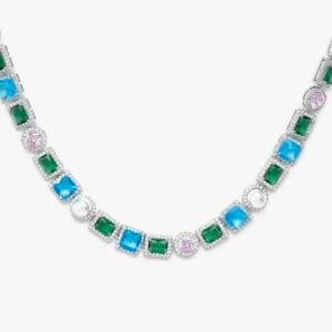 Juicx Multi Gemstone Halo Moissanite Chain