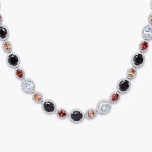 Juicx Multi Gemstone Oval Cut Halo Moissanite Chain