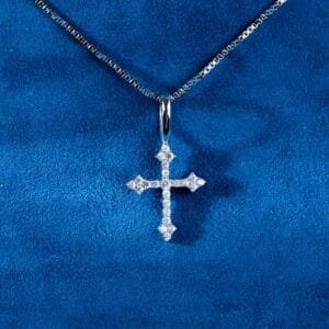 Juicx Moissanite Small Fleur Cross Pendant 14K Gold