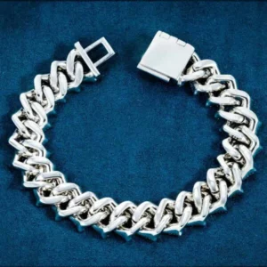 Juicx 15MM Moissanite Spiked Cuban Link Bracelet 14K Gold