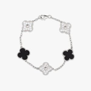 Juicx White Gold Agate Four Leaf Bracelet