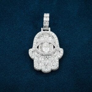 Juicx Moissanite Baguette Hamsa Hand Pendant 14K Gold